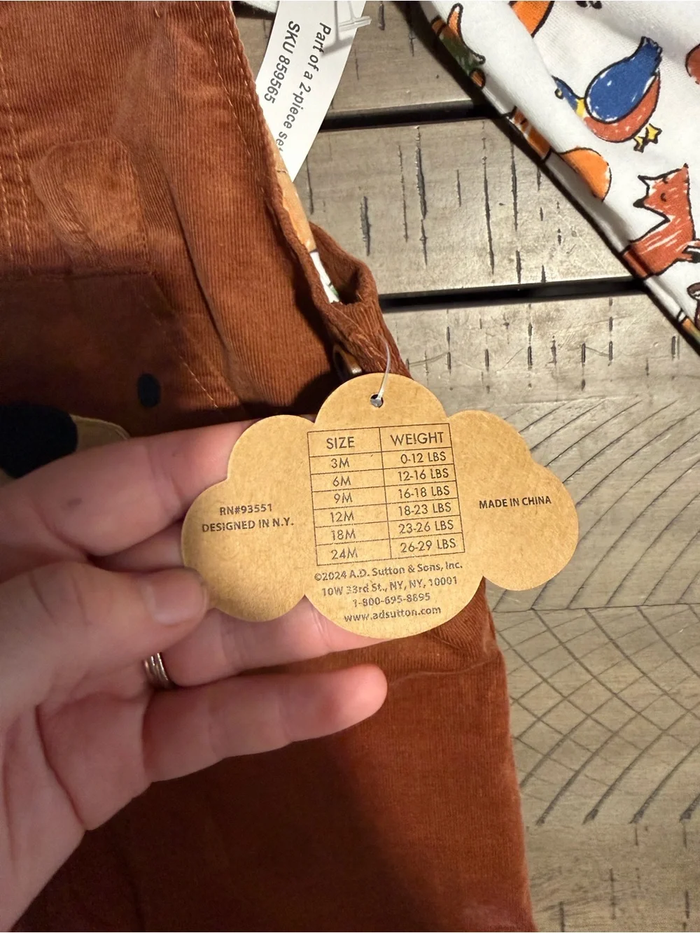 Baby Essentials Rust Brown Bear Corduroy Overalls with Animal Print Top